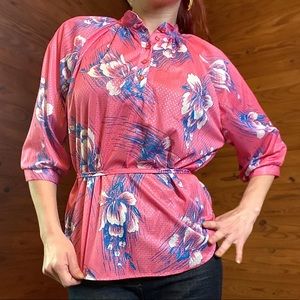 True vintage, bright pink floral blouse